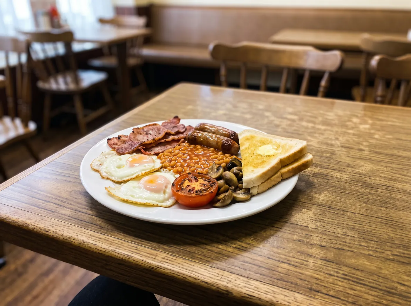 The same breakfast in bright natural light on a tidy table